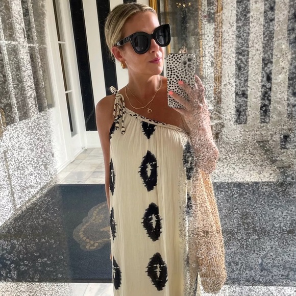 Zara asymmetrical one shoulder braided tie ikat maxi dress M - Picture 4 of 14